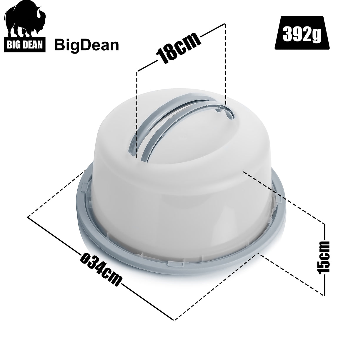 BigDean Kuchen Transportbox Rund in Pastell Grau – mit Doppel Tragegriff für sicheren Transport von Torten, Kuchen & Muffins – Kuchenhaube mit Klickverschluss – Kuchencontainer Made in Europa image 3