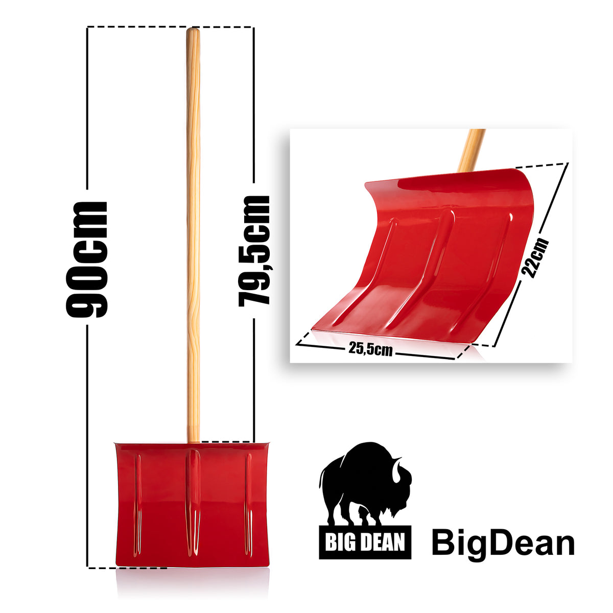 BigDean Schneeschaufel für Kinder in Rot 25,5 x 90 cm (BxH) – Schneeräumer klein aus Metall – sehr robuster Kinder Schneeschieber Schneeschippe – Made in Germany image 3