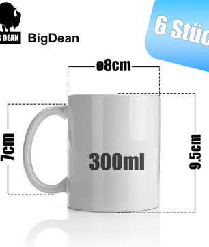 6 Stück große Kaffeebecher weiß 300ml aus hochwertigem Porzellan - Kaffeetasse weiß  3
