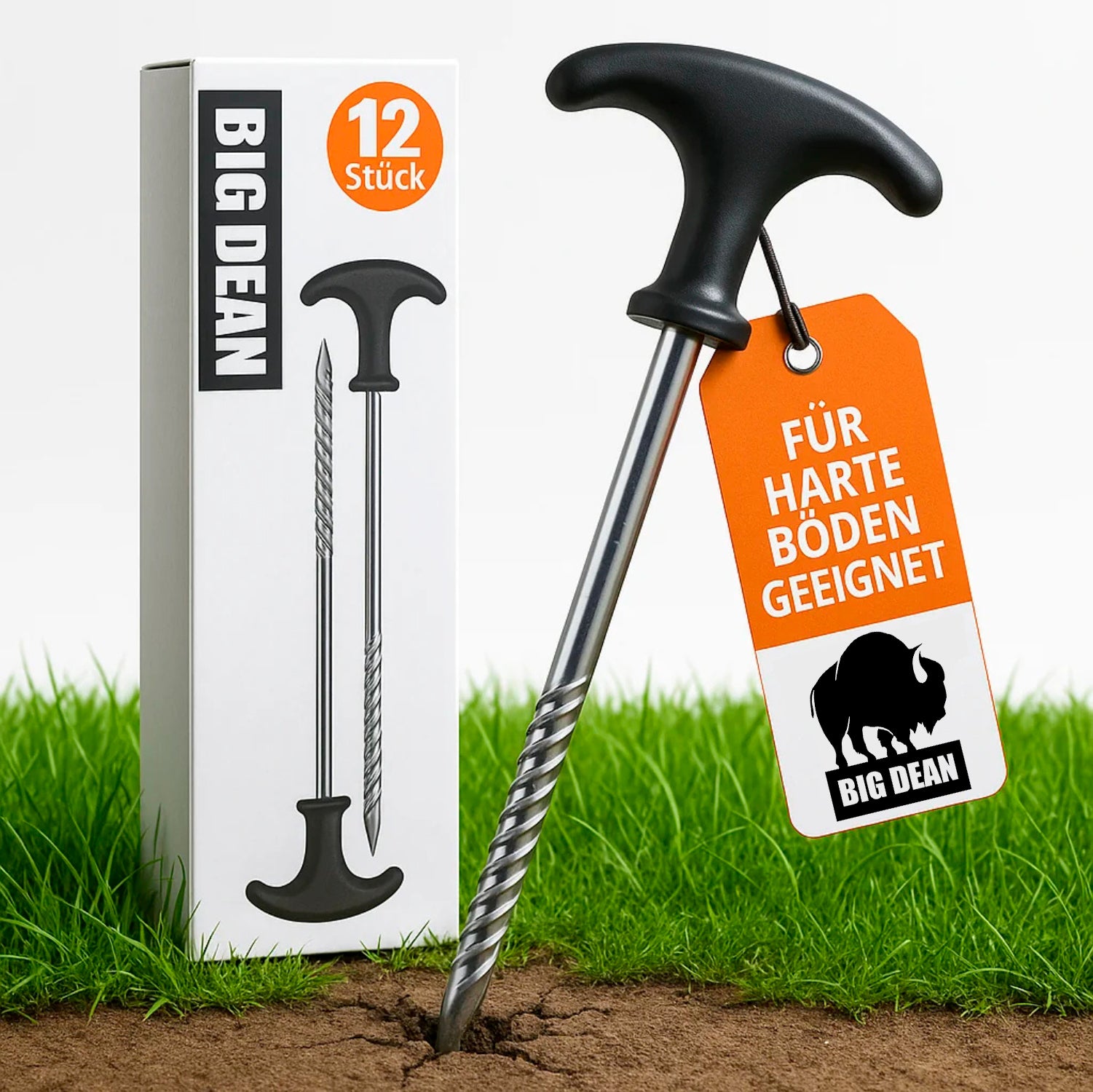 BigDean 12  Stück Heringe Erdnägel stabil auch für harte Böden Zeltheringe