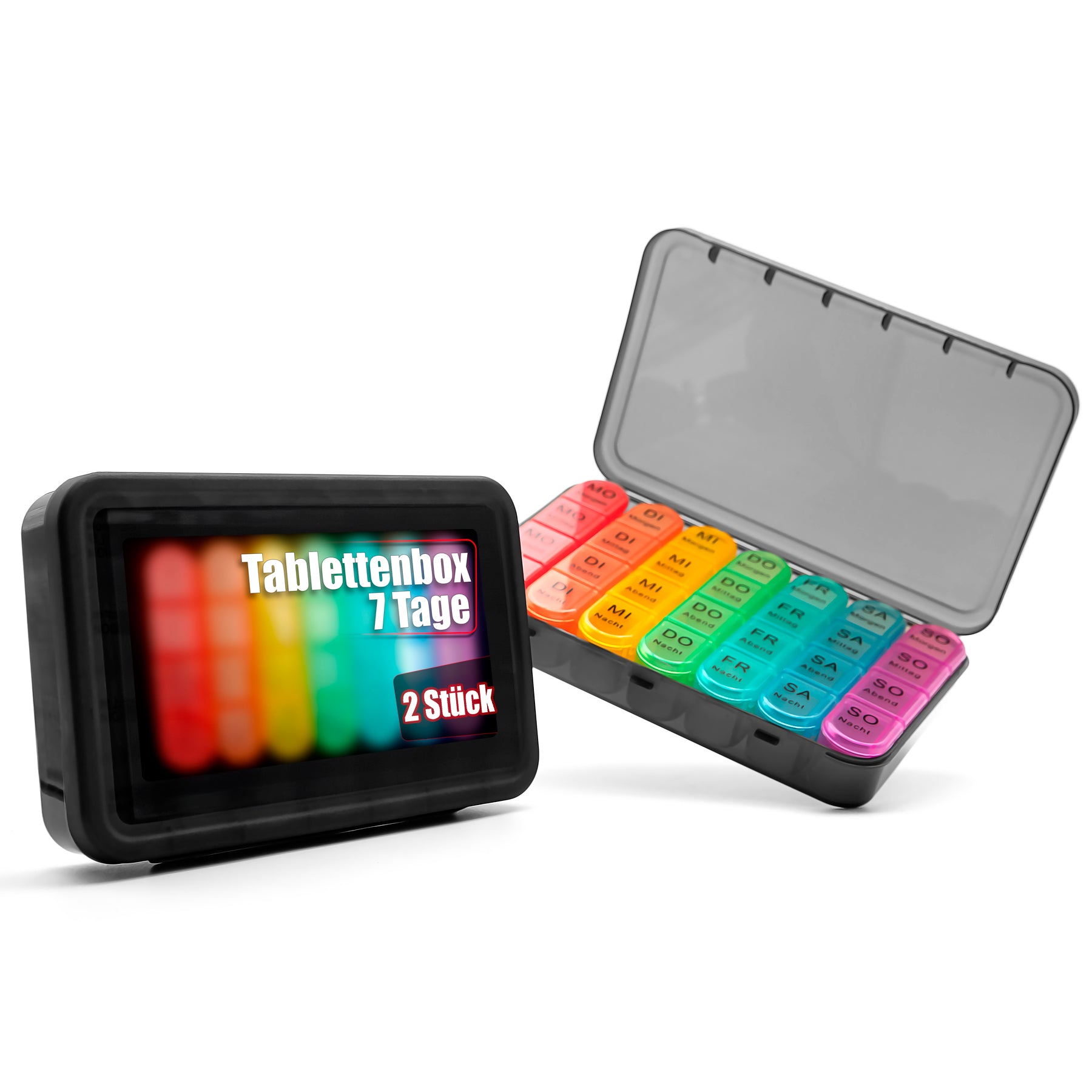 2 Stück Tablettenbox 7 Tage luftdicht & lebensmittelecht – Medikamentenbox