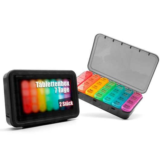 2 Stück Tablettenbox 7 Tage luftdicht & lebensmittelecht – Medikamentenbox