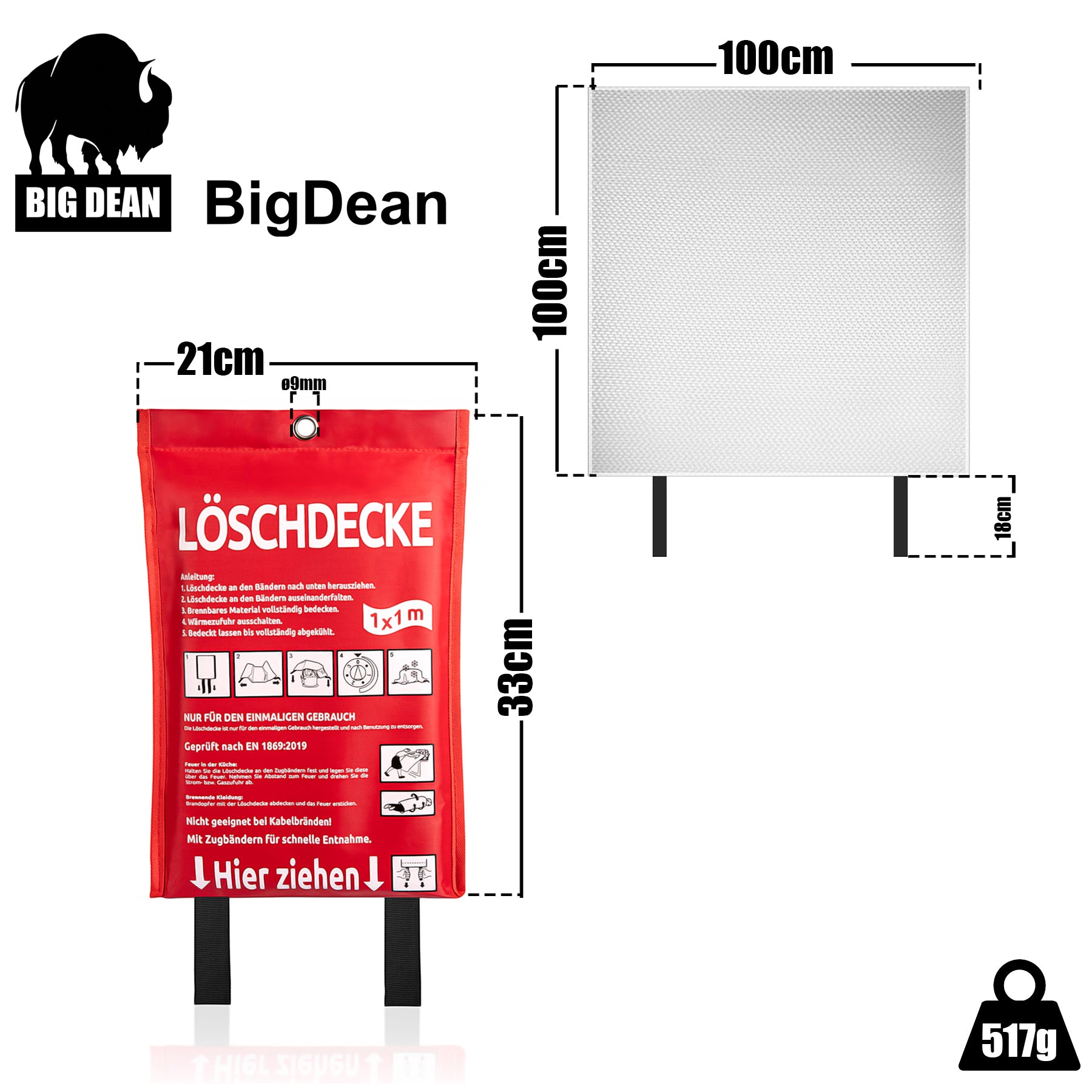 BigDean 2 Stück Löschdecke Küche für Fettbrand sofort einsetzbare XL Feuerlöschdecke DIN EN 1869:2019 geprüft – Feuerdecke auch für Grill, Auto und Camping geeignet   image 3