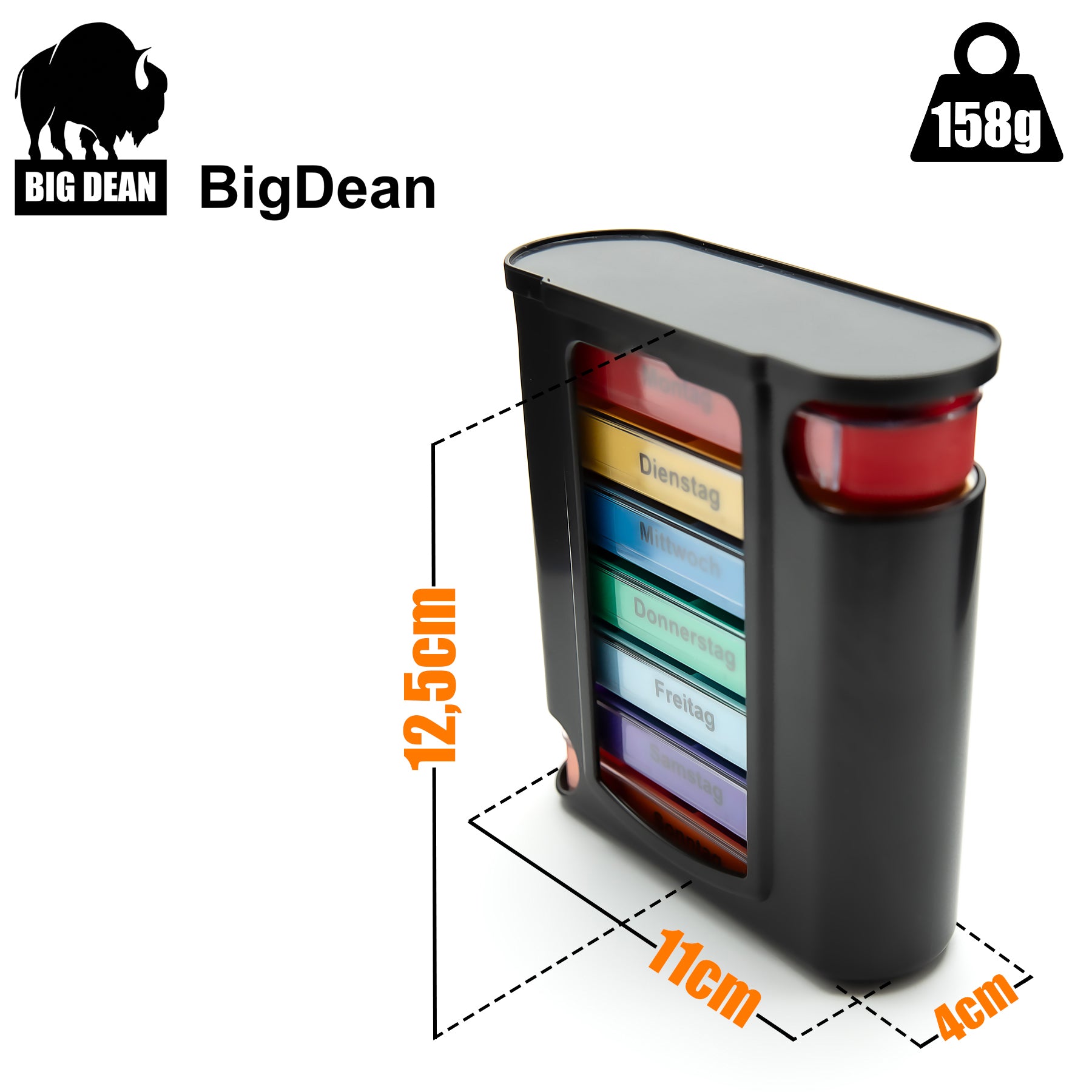 3 Stück Tablettenbox 7 Tage Morgens, Mittags, Abends & Nachts in Schwarz – Medikamentenbox 3