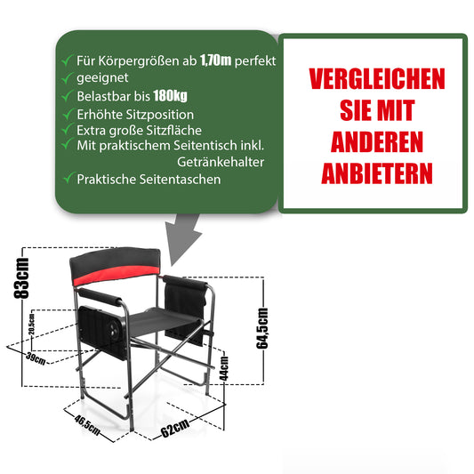 Komfort Campingstuhl in schwarz mit praktischem Klapptisch inkl. Getränkehalter – Camping Sessel 2
