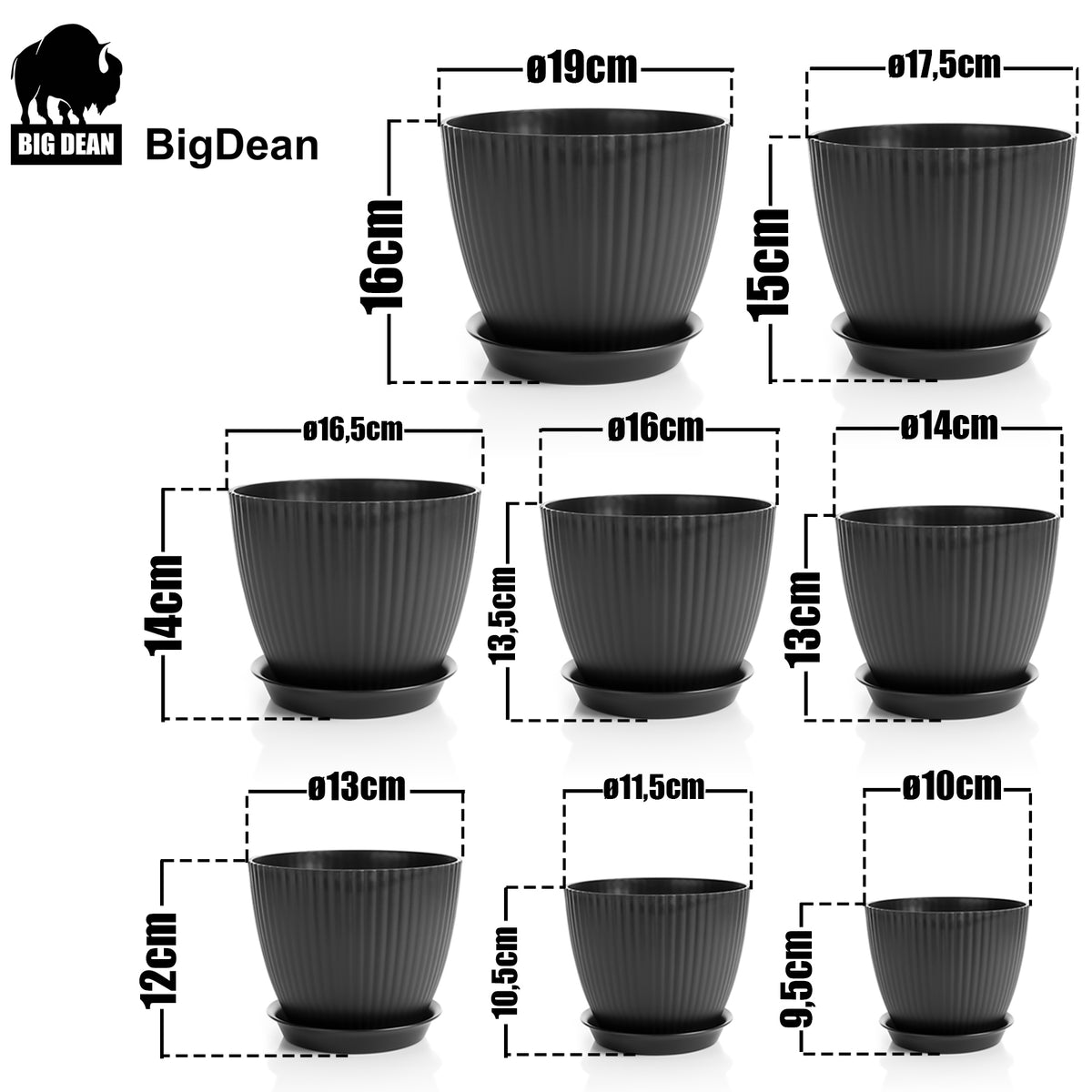 BigDean 8er Blumentopf Set Pflanzentopf mit Untersetzer Anthrazit image 3