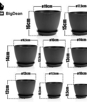 BigDean 8er Set Blumentöpfe in 8 Größen Anthrazit – Übertopf mit passendem Untersetzer – Pflanztopf 3