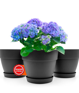 3 Stück Blumentopf mit Untersetzer rund ø30 cm in Anthrazit – Übertopf innen + außen