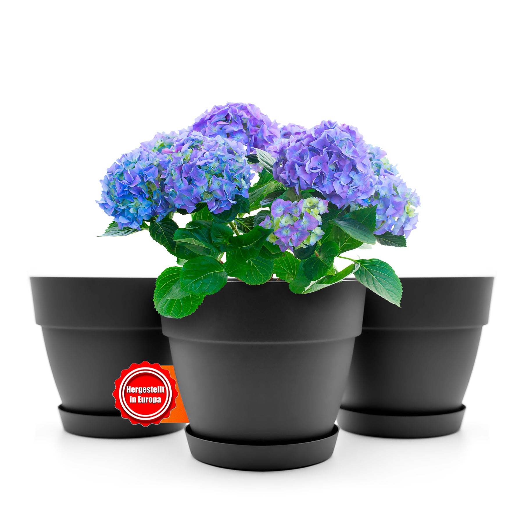 3 Stück Blumentopf mit Untersetzer rund ø30 cm in Anthrazit – Übertopf innen + außen