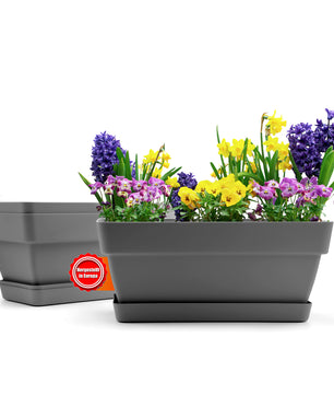 3 Stück Blumenkasten 40 cm aus bruchfestem Kunststoff in Anthrazit – Balkon Pflanzkasten