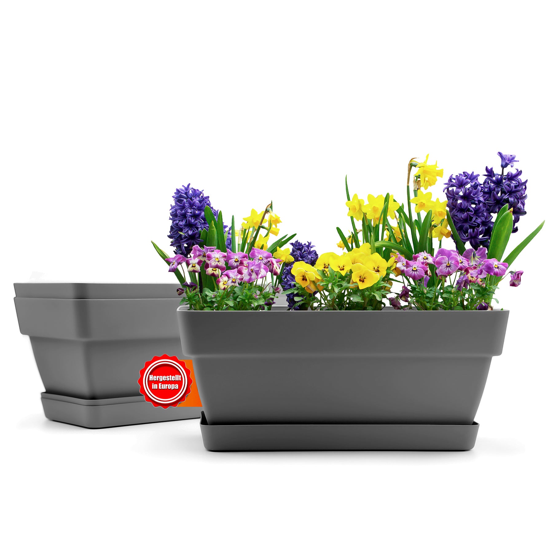 3 Stück Blumenkasten 40 cm aus bruchfestem Kunststoff in Anthrazit – Balkon Pflanzkasten