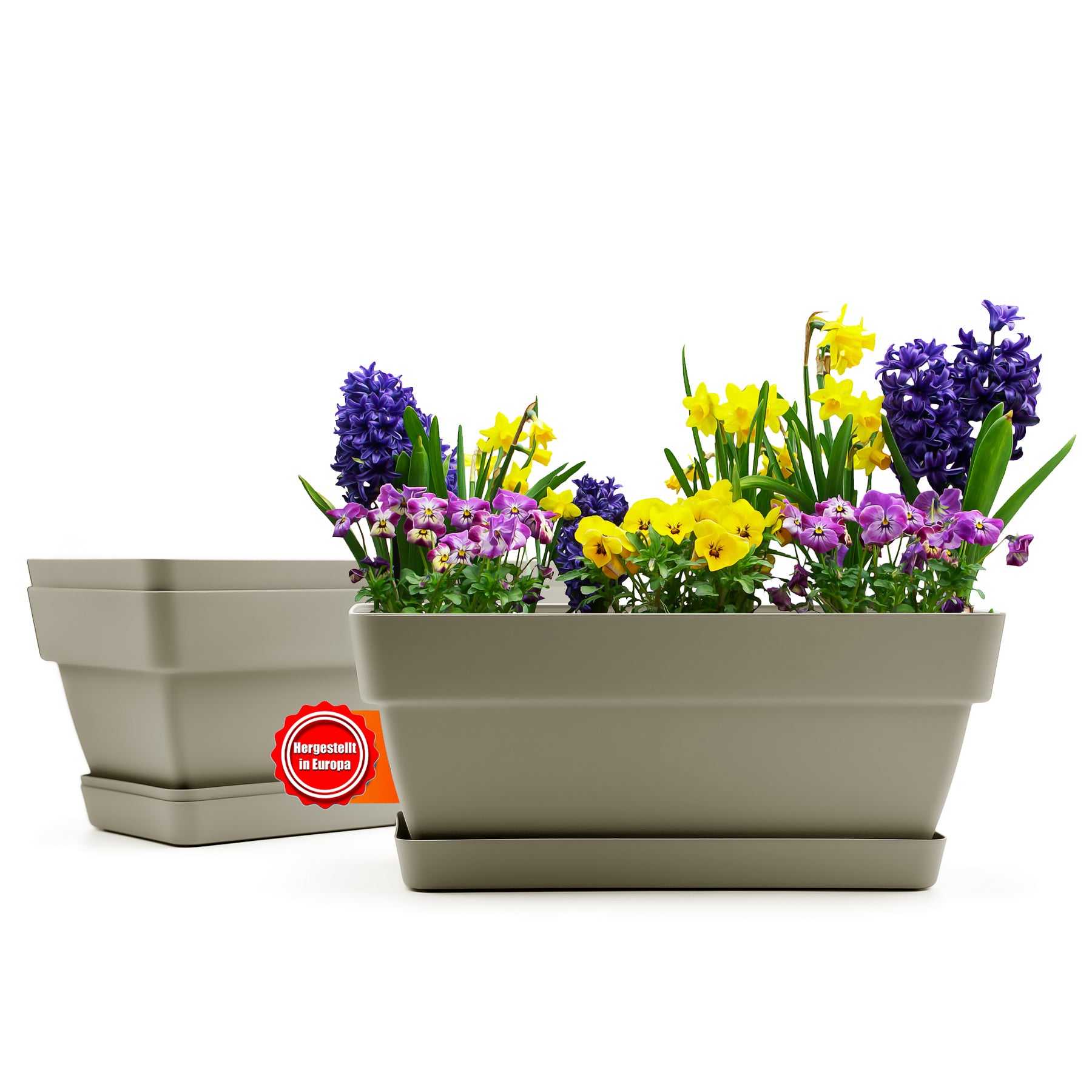 3 Stück Blumenkasten 40 cm aus bruchfestem Kunststoff in Mokka – Balkon Pflanzkasten