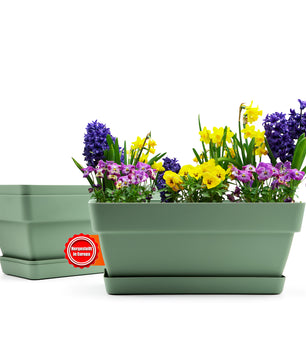 3 Stück Blumenkasten 40 cm aus bruchfestem Kunststoff in Olivgrün – Balkon Pflanzkasten