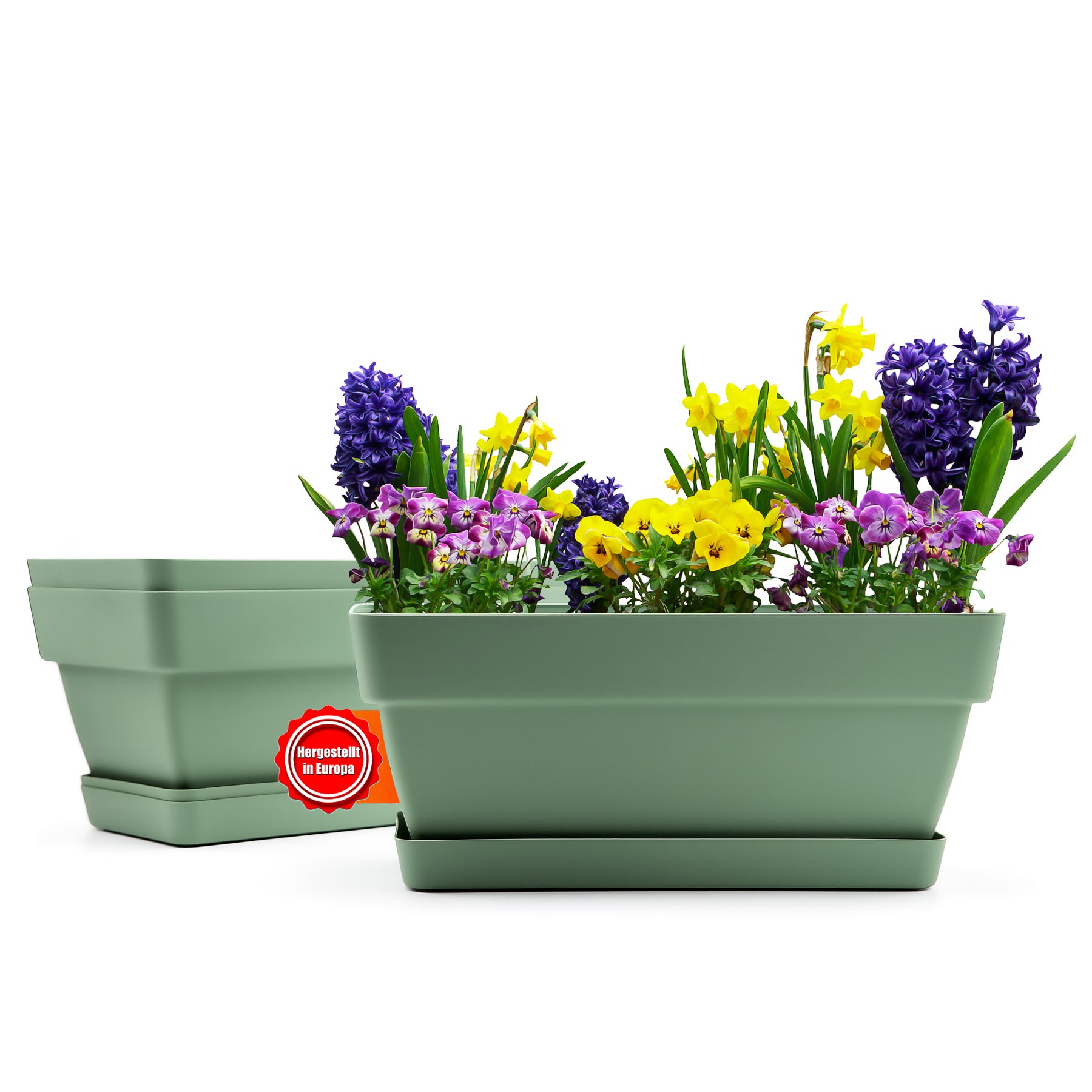 3 Stück Blumenkasten 40 cm aus bruchfestem Kunststoff in Olivgrün – Balkon Pflanzkasten