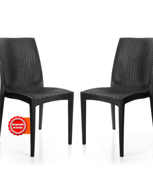 2er Set Gartenstuhl Dalia Rattan Optik in Anthrazit – stapelbarer Campingstuhl belastbar 