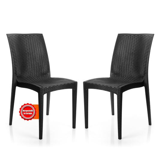 2er Set Gartenstuhl Dalia Rattan Optik in Anthrazit – stapelbarer Campingstuhl belastbar 
