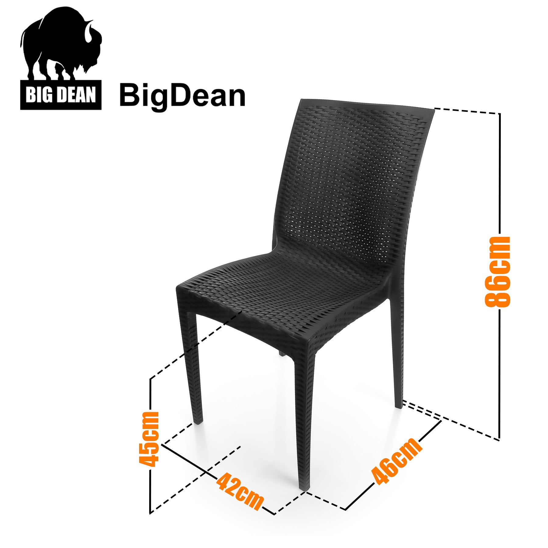 BigDean 2er Set Gartenstuhl Dalia Rattan Optik in Anthrazit – stapelbarer Campingstuhl belastbar  3