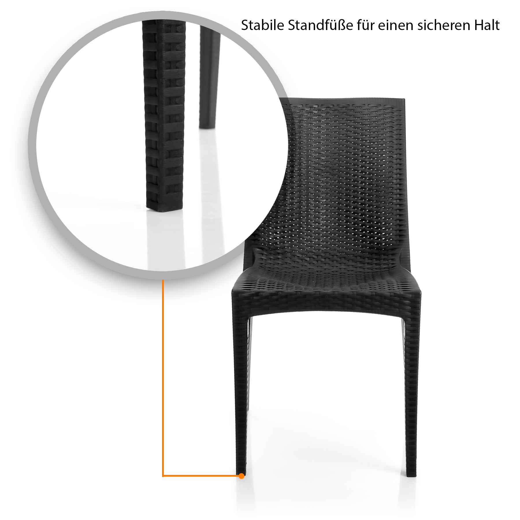BigDean 2er Set Gartenstuhl Dalia Rattan Optik in Anthrazit – stapelbarer Campingstuhl belastbar  5