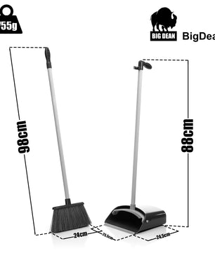 BigDean Kehrschaufel Set mit Besen in Grau – Kehrgarnitur für effektive Bodenreinigung – Besen mit T 3