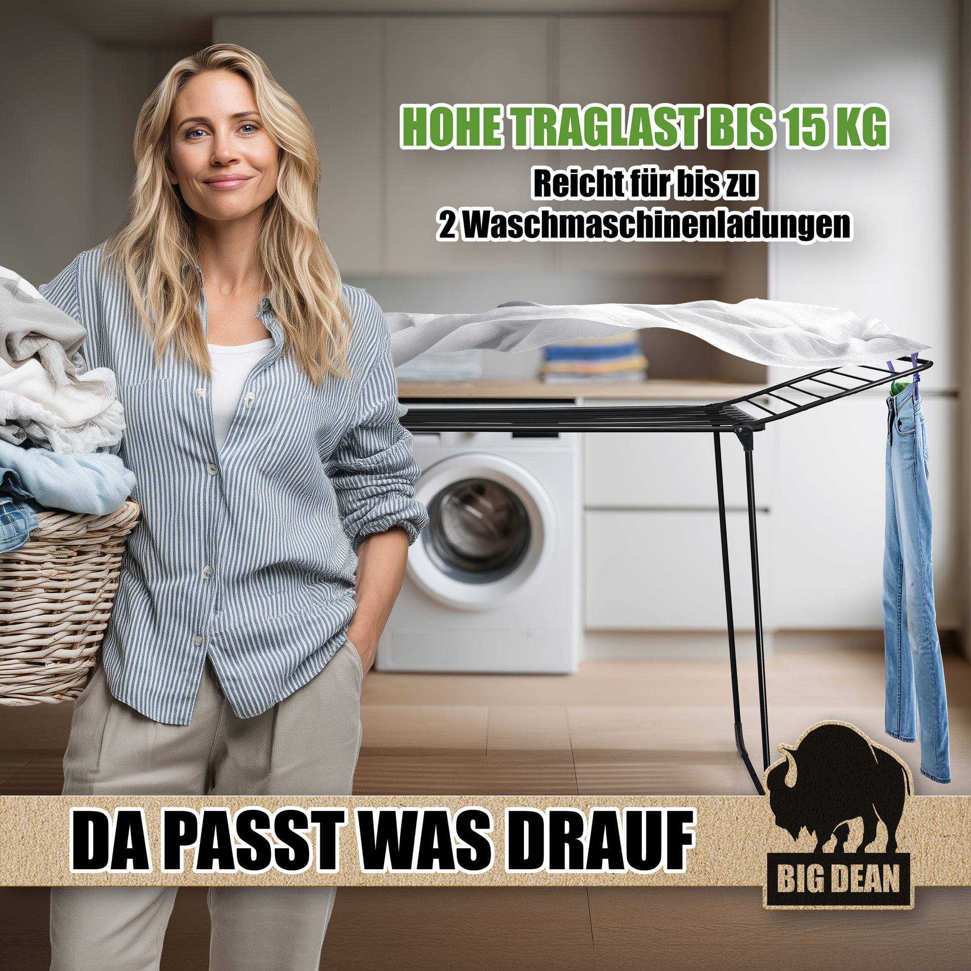 Wäscheständer 20m extra hoch & dicke Leinen - Wäschetrockner Made in Europe 5