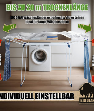 Wäscheständer 20m extra hoch & Dicke Leinen weiß/blau - Wäschetrockner Made in Europe 2