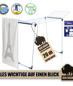 Wäscheständer 20m extra hoch & Dicke Leinen weiß/blau - Wäschetrockner Made in Europe 4