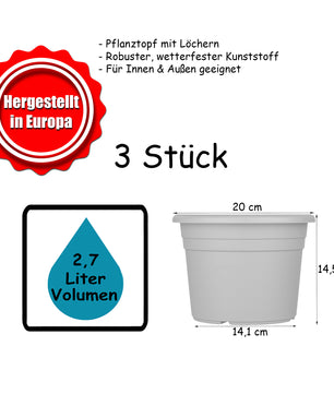 3x Blumentopf Ø 20 cm Farbe Terrakotta Kunststoff Pflanztopf Containertopf Übertopf Pflanzkübel rund 5