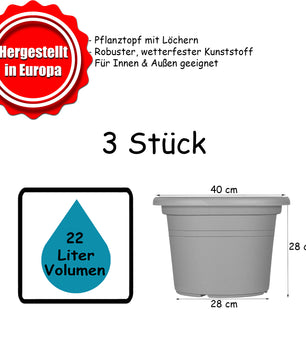 3x Blumentopf Ø 40 cm Farbe Terrakotta Kunststoff Pflanztopf Containertopf Übertopf Pflanzkübel rund 5