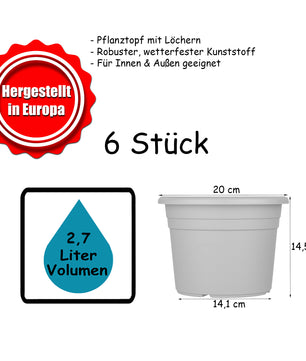 6x Blumentopf Ø 20 cm Farbe Terrakotta Kunststoff Pflanztopf Containertopf Übertopf Pflanzkübel rund 5