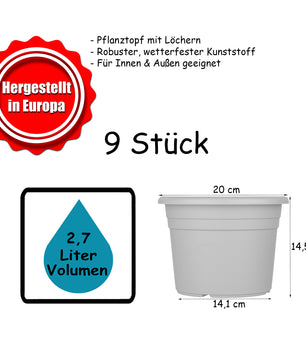 9x Blumentopf Ø 20 cm Farbe Terrakotta Kunststoff Pflanztopf Containertopf Übertopf Pflanzkübel rund 5