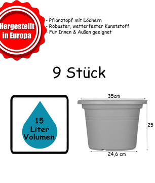 9x Blumentopf Ø 35 cm Farbe Terrakotta Kunststoff Pflanztopf Containertopf Übertopf Pflanzkübel rund 5