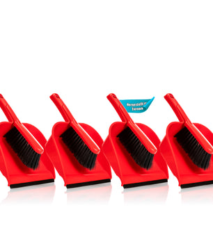 BigDean 4 Stück Kehrschaufel Set in Rot – Handfeger mit stabilen + robusten Borsten und Schaufel – Kehrblech aus hochwertigem Kunststoff – Haushalts Besen Kehrset – Made in Europa