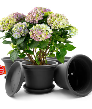 4 Stück Blumentopf mit Untersetzer rund ø 20 cm Anthrazit – wetterfester Pflanzkübel