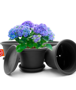 4 Stück Blumentopf mit Untersetzer rund ø 30 cm Anthrazit – wetterfester Pflanzkübel