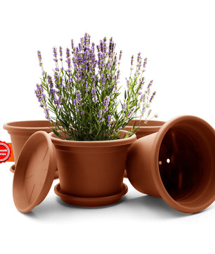 4 Stück Blumentopf mit Untersetzer rund ø 25 cm Terracotta – wetterfester Pflanzkübel