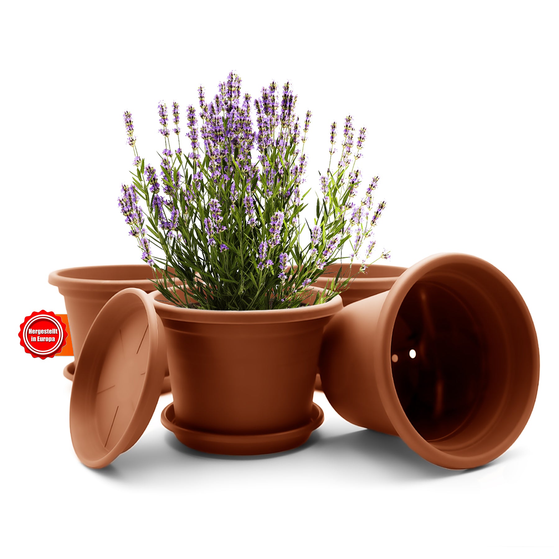 4 Stück Blumentopf mit Untersetzer rund ø 25 cm Terracotta – wetterfester Pflanzkübel