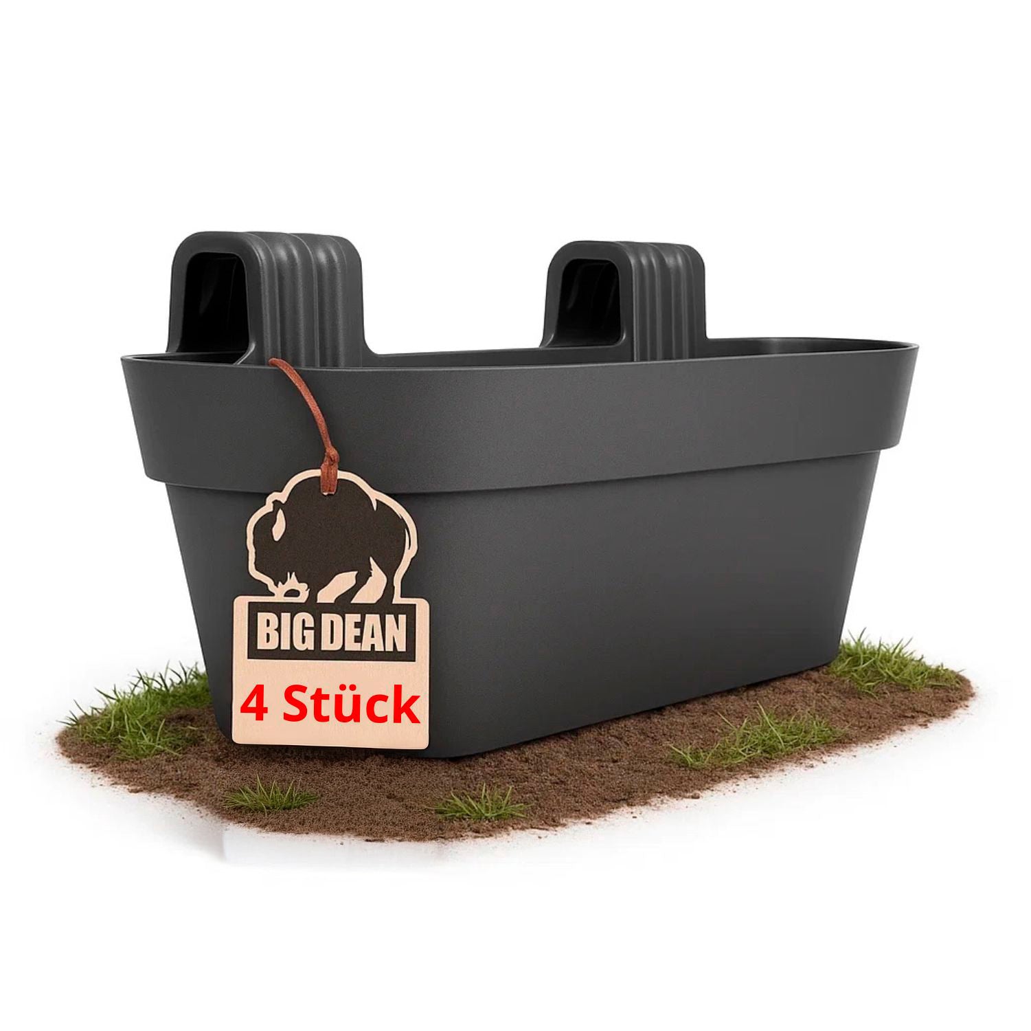 4x Blumenkasten Balkongeländer 50cm Blumenkästen mit Wasserspeicher Balkonkasten mit Halterung Anthrazit