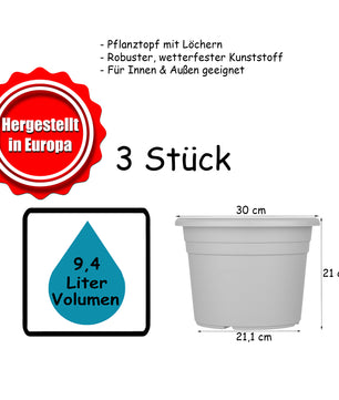 3x Blumentopf Ø 30 cm Farbe Anthrazit Kunststoff Pflanztopf Containertopf Übertopf Pflanzkübel rund 5