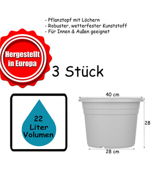 3x Blumentopf Ø 40 cm Farbe Anthrazit Kunststoff Pflanztopf Containertopf Übertopf Pflanzkübel rund 5