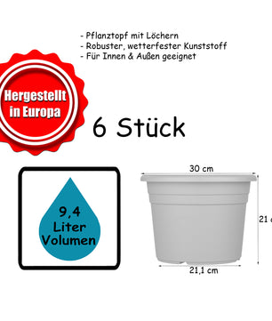 6x Blumentopf Ø 30 cm Farbe Anthrazit Kunststoff Pflanztopf Containertopf Übertopf Pflanzkübel rund 5