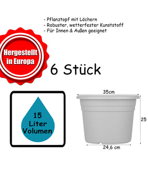 6x Blumentopf Ø 35 cm Farbe Anthrazit Kunststoff Pflanztopf Containertopf Übertopf Pflanzkübel rund 5