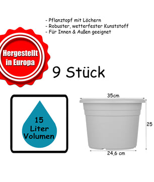 9x Blumentopf Ø 35 cm Farbe Anthrazit Kunststoff Pflanztopf Containertopf Übertopf Pflanzkübel rund 5
