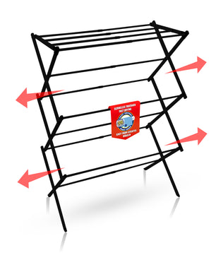 Wäscheständer platzsparend Schwarz – Wäscheturm mit Teleskopfunktion & 6 Ebenen - 5 bis 10m Trockenlänge