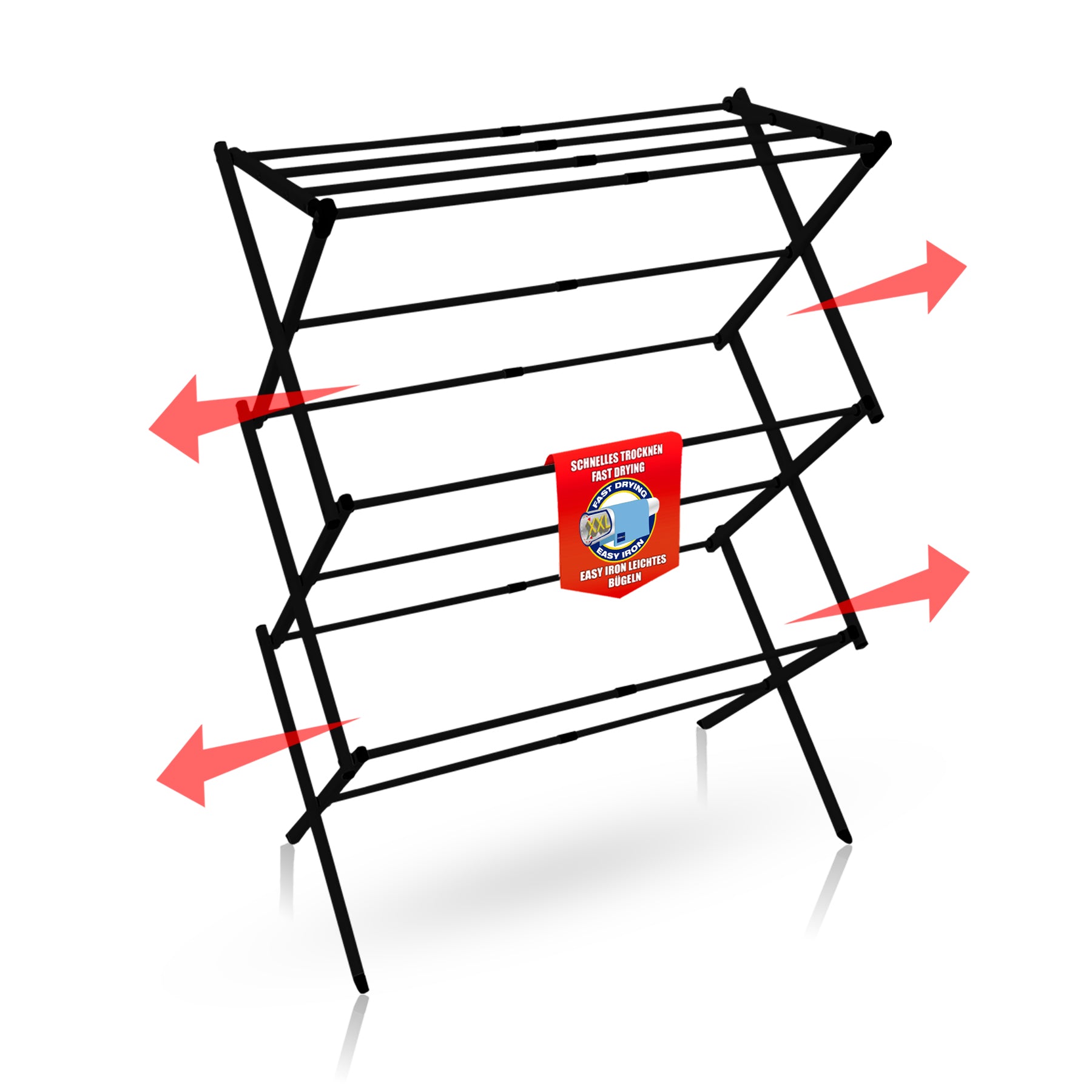 Wäscheständer platzsparend Schwarz – Wäscheturm mit Teleskopfunktion & 6 Ebenen - 5 bis 10m Trockenlänge