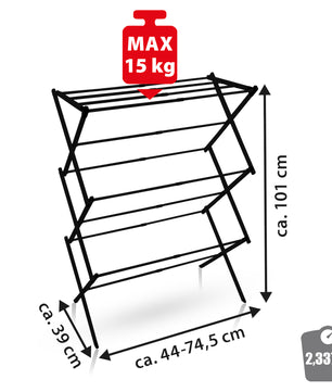 Wäscheständer platzsparend Schwarz – Wäscheturm mit Teleskopfunktion & 6 Ebenen - 5 bis 10m Trockenlänge 3