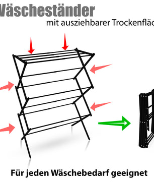 Wäscheständer platzsparend Schwarz – Wäscheturm mit Teleskopfunktion & 6 Ebenen - 5 bis 10m Trockenlänge 4