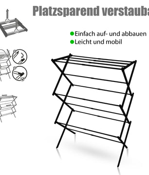 Wäscheständer platzsparend Schwarz – Wäscheturm mit Teleskopfunktion & 6 Ebenen - 5 bis 10m Trockenlänge 5