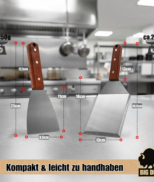 BigDean 2er Set Grillspachtel Plancha Spachtel Grillspachtel Edelstahl Plancha Zubehör Grillspachtel 3