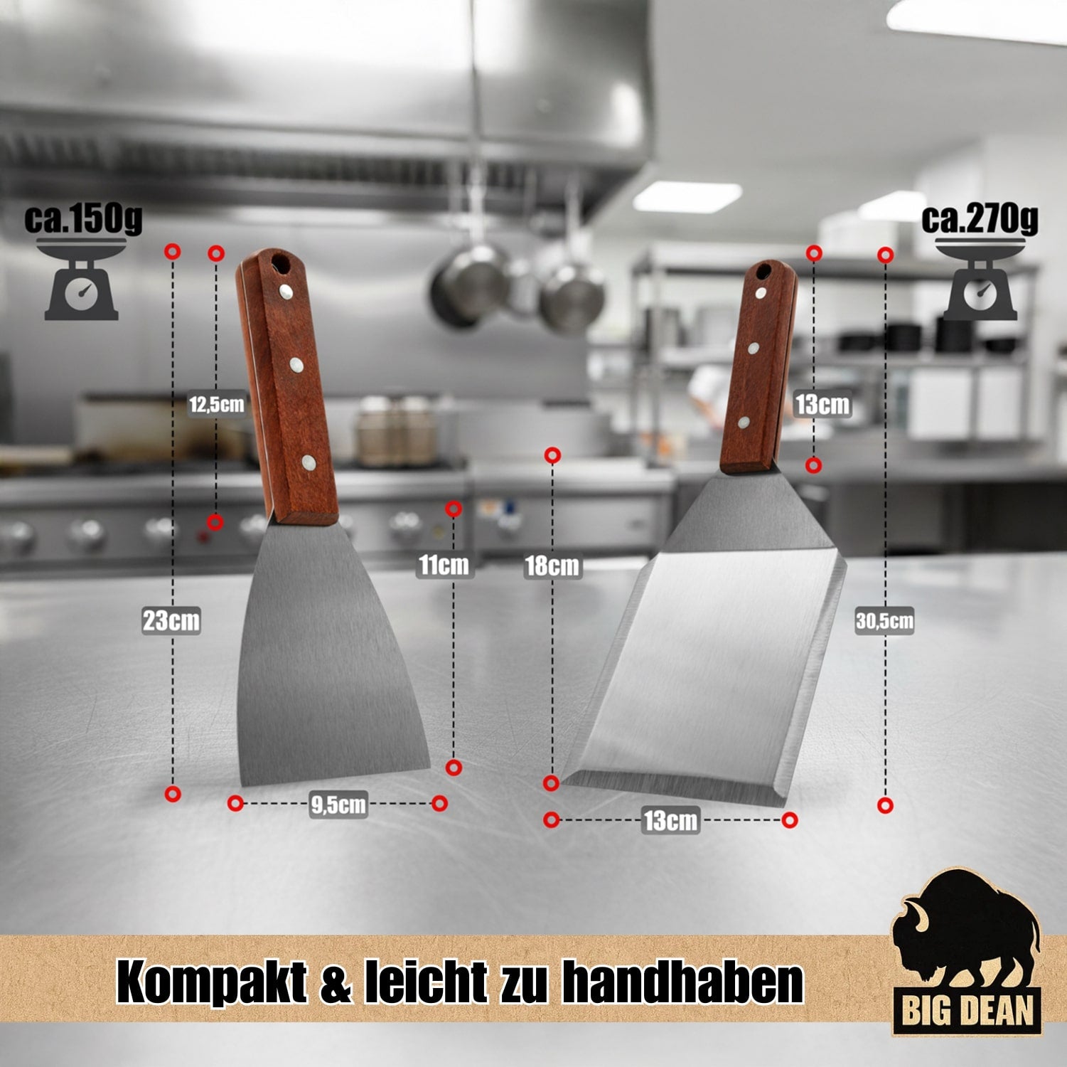 BigDean 2er Set Grillspachtel Plancha Spachtel Grillspachtel Edelstahl Plancha Zubehör Grillspachtel 3