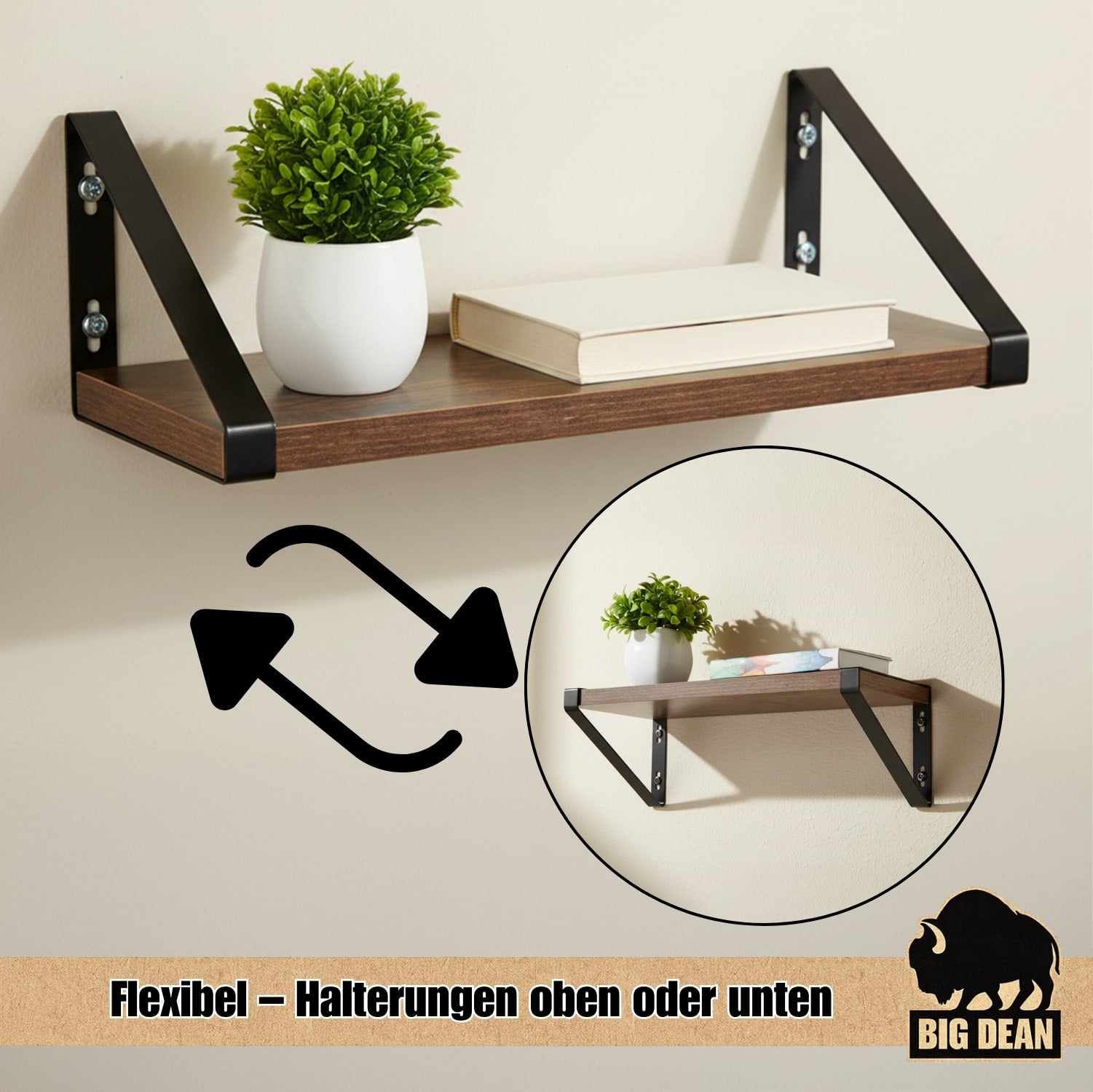 BigDean 3er Set Wandregal Wall Shelf 2 Montagemöglichkeiten 30/35/40 cm Regal Wand Regalbrett Regale 4